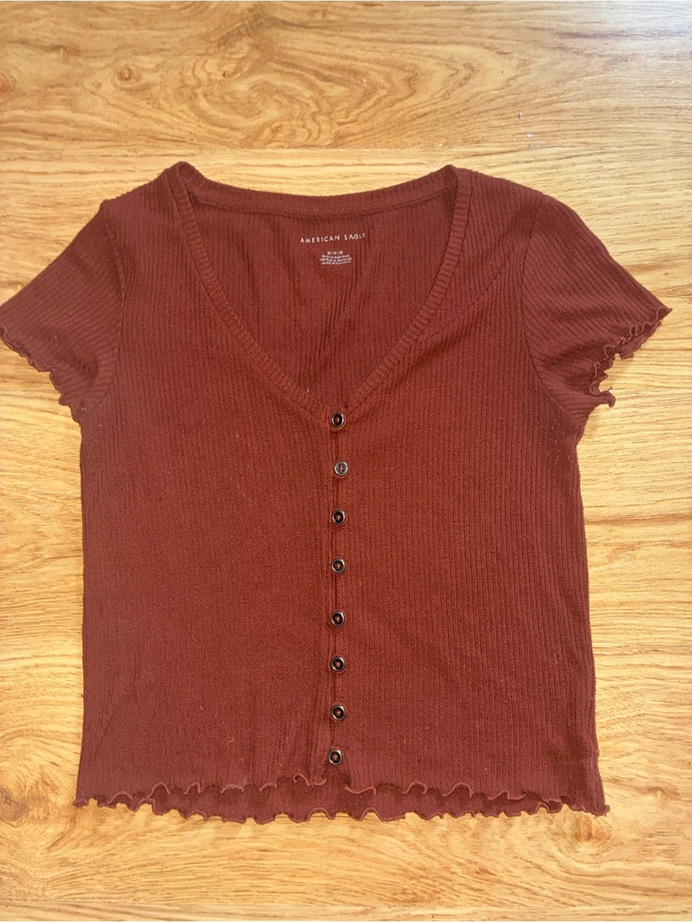 American Eagle Outfitters Ribbed Button-Front V-Neck Top - Picture 1 of 1
